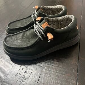 Hey Dude Wally Grip Craft Leather Casual Shoes Mens Size 9 Black Comfy